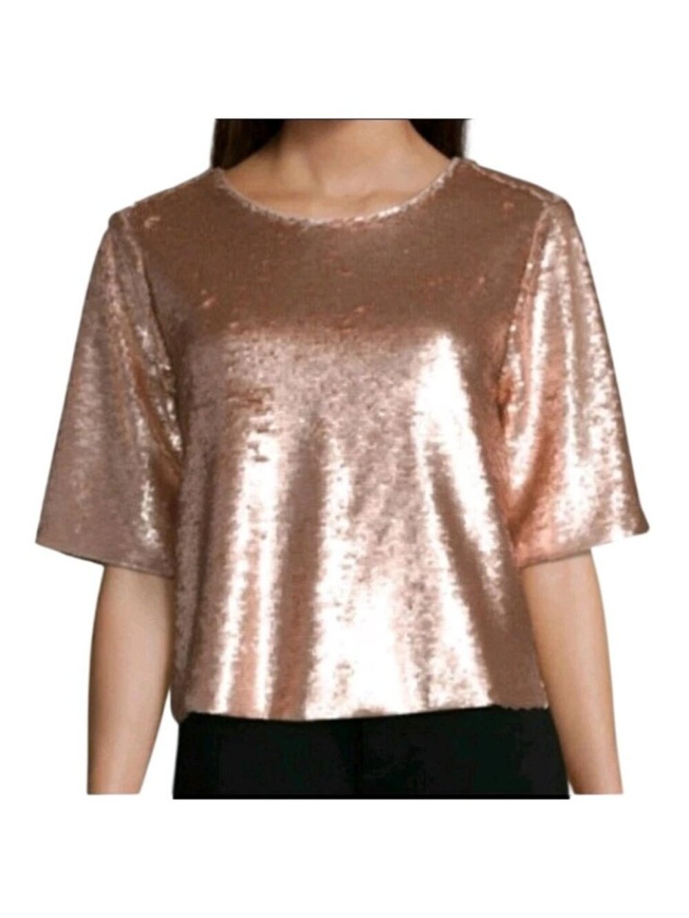 Peyton & Parker Sequin Top Medium Short Sleeve Tie Back Crop Top Rose Gold NEW